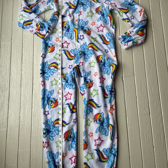 Rainbow Dash My Little Pony 2015 Hasbro Girls One Piece Zipup Pajamas Hoodie Lg - Picture 5 of 15